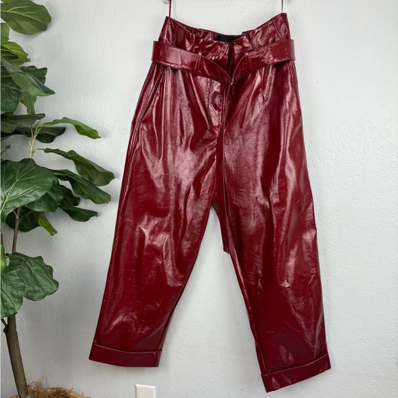 Nicholas Synthetic Faux Patent Leather Crinkle PVC Trouser Pants in Burgundy - Picture 2 of 10